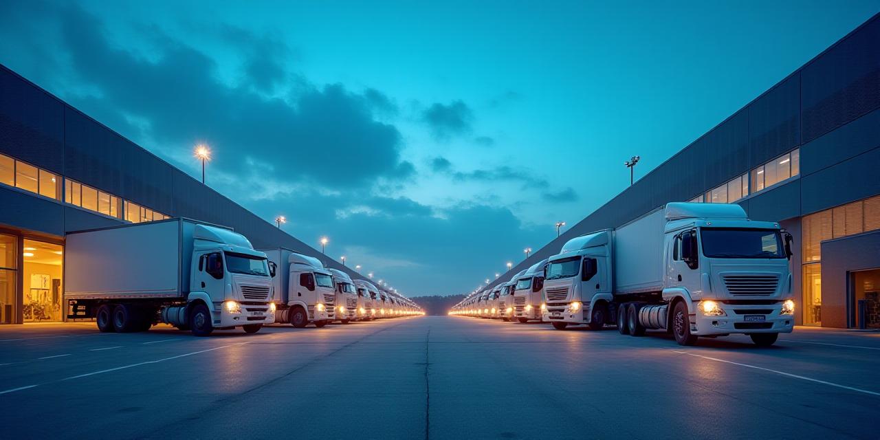 Modern logistics hub with high-end transport trucks
