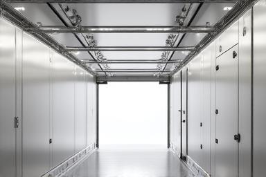 Wide interior of a modern clean cargo trailer